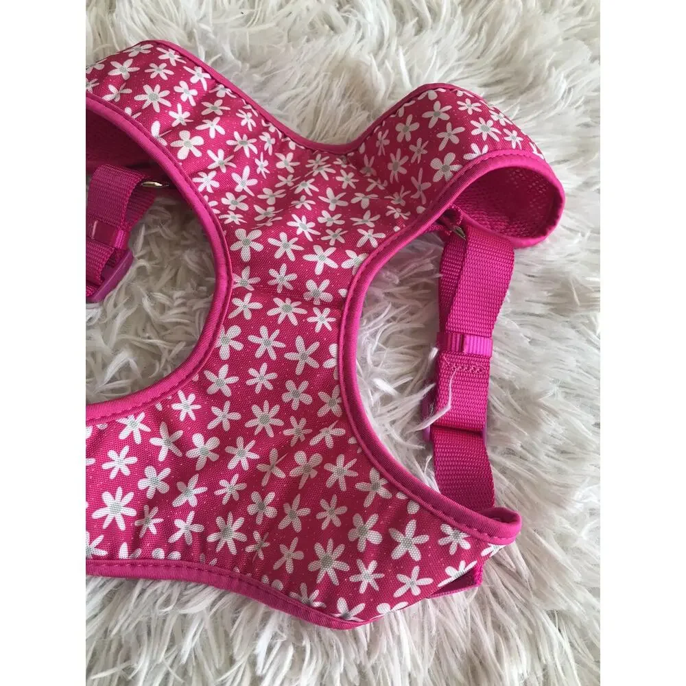 Top Paw Dog Vest Harness (L) & Leash(4') Set, Pink W/White Flowers Comfort